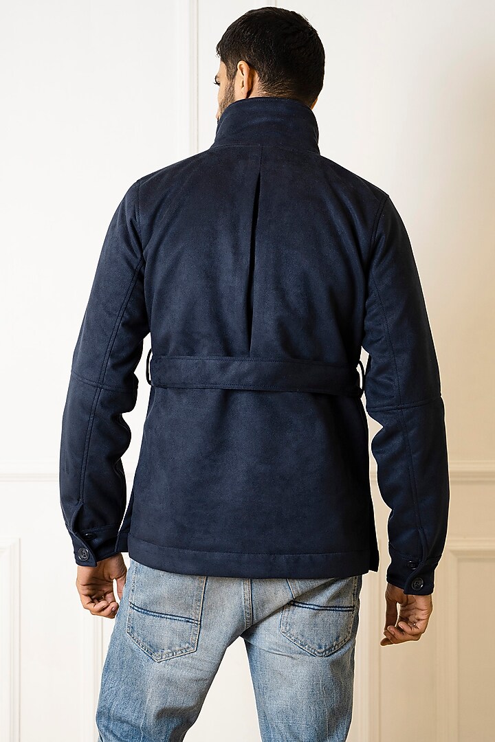 Navy Blue Suede Jacket by Armen & Co at Pernia's Pop Up Shop