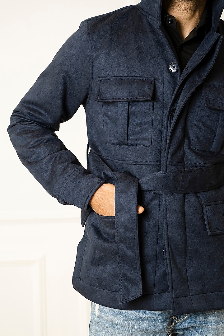 Navy Blue Suede Jacket by Armen & Co at Pernia's Pop Up Shop