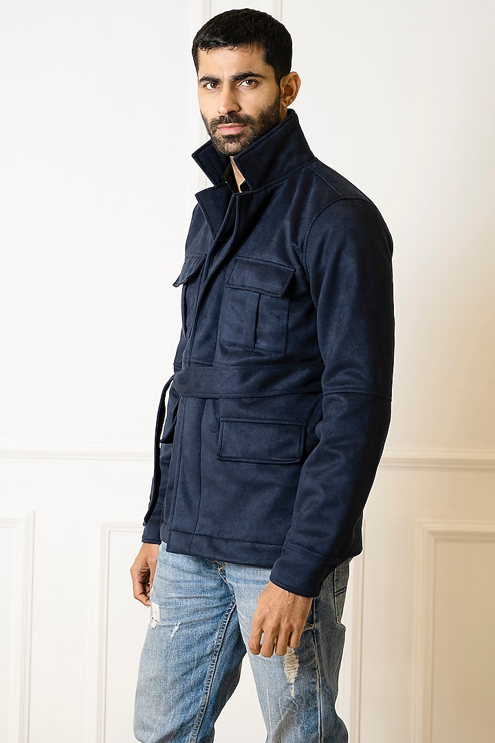 Navy Blue Suede Jacket by Armen & Co at Pernia's Pop Up Shop