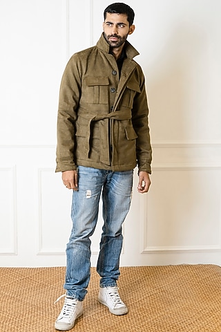 Bottle Green Suede Jacket by Armen & Co