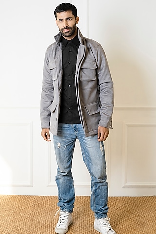 Grey Suede Jacket by Armen & Co