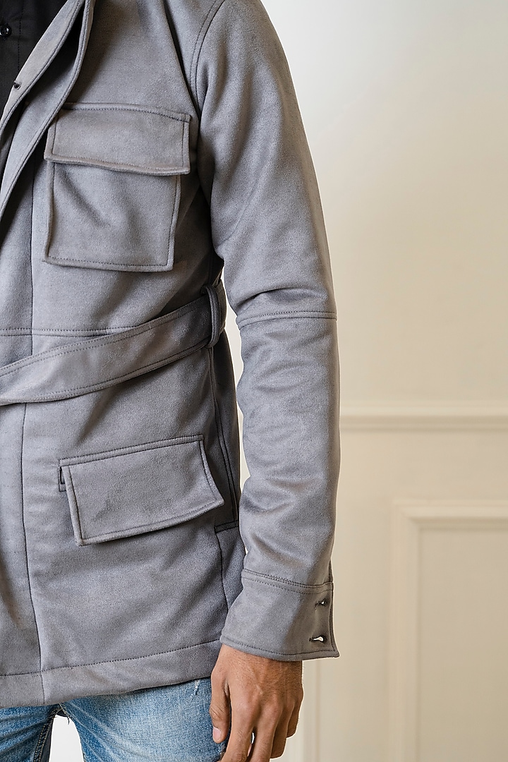 Grey Suede Jacket by Armen & Co at Pernia's Pop Up Shop