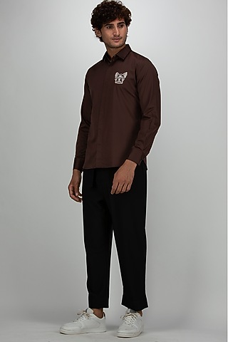 Chocolate Brown Cotton Shirt by Armen & Co