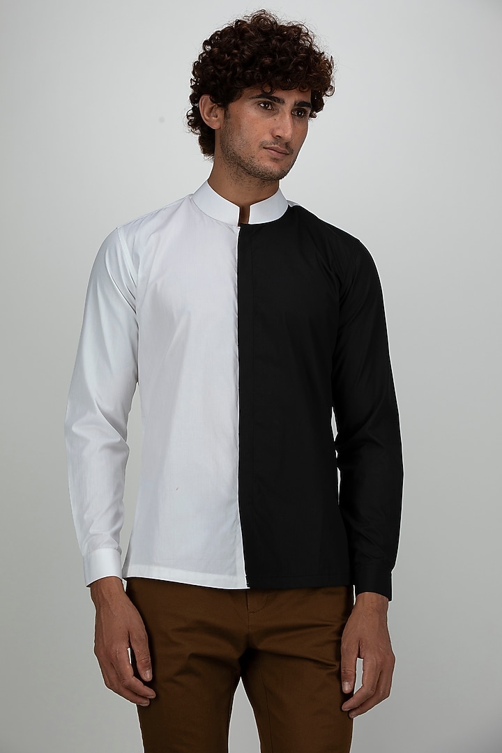 White & Black Cotton Summer Shirt by Armen & Co at Pernia's Pop Up Shop