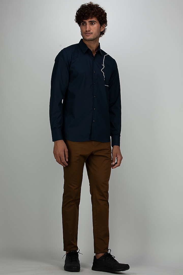 Navy Blue Cotton Shirt by Armen & Co at Pernia's Pop Up Shop