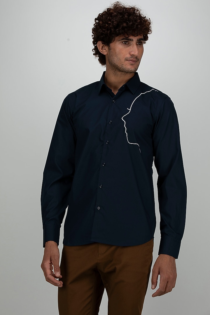 Navy Blue Cotton Summer Shirt by Armen & Co at Pernia's Pop Up Shop