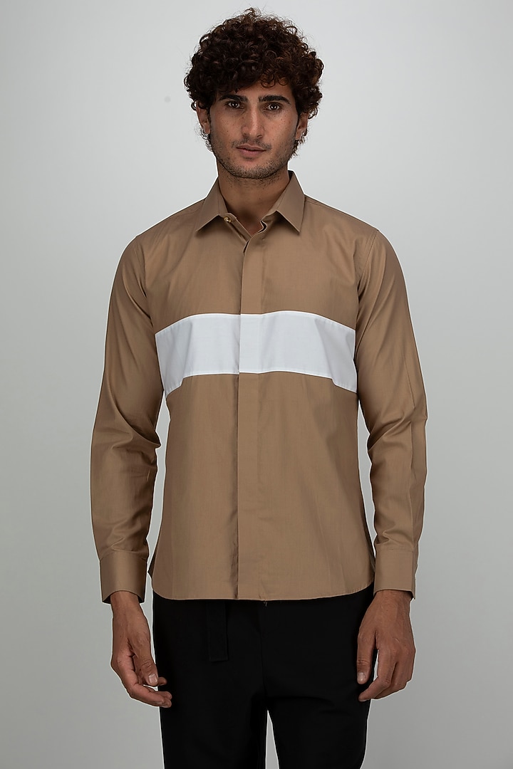Light Brown Cotton Summer Shirt by Armen & Co at Pernia's Pop Up Shop