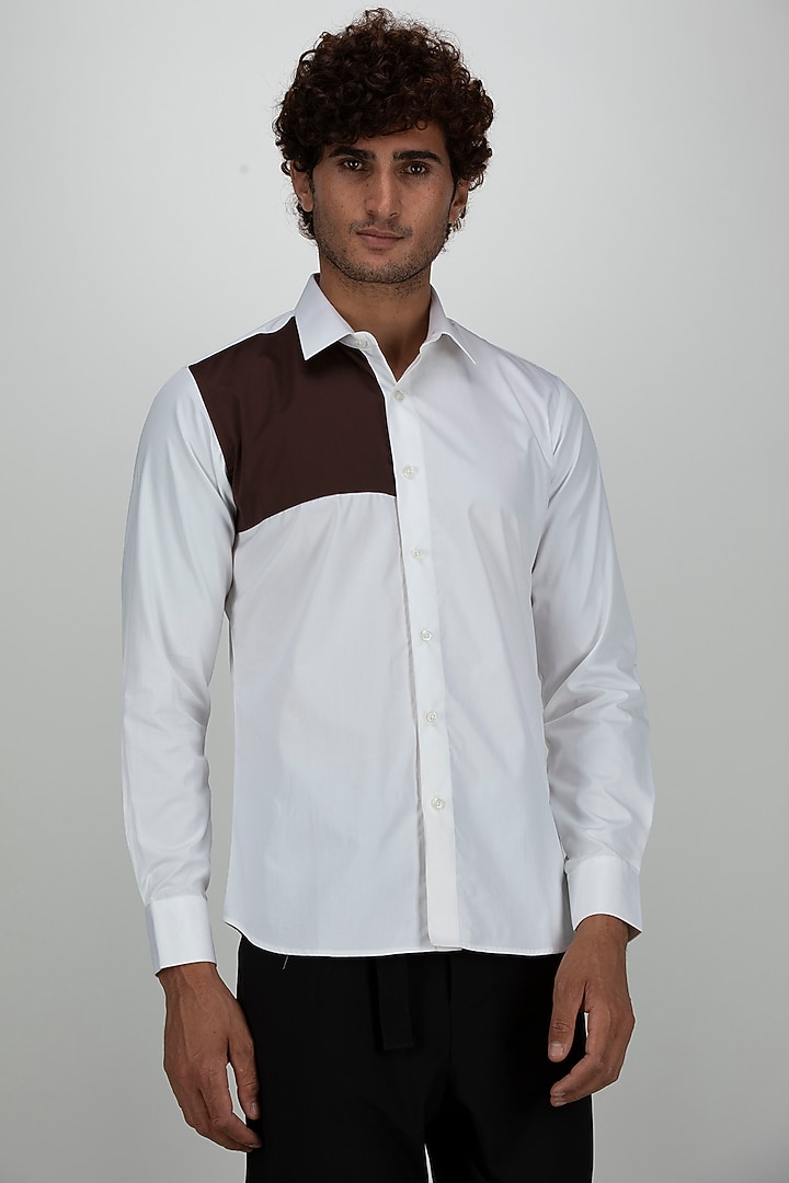 White & Brown Cotton Summer Shirt by Armen & Co at Pernia's Pop Up Shop