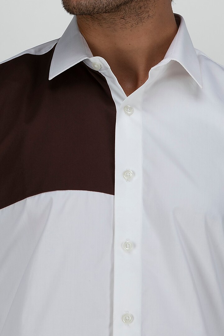 White & Brown Cotton Summer Shirt by Armen & Co at Pernia's Pop Up Shop