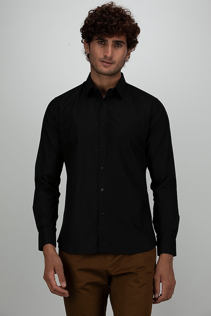 Black Summer Shirt In Cotton by Armen & Co at Pernia's Pop Up Shop