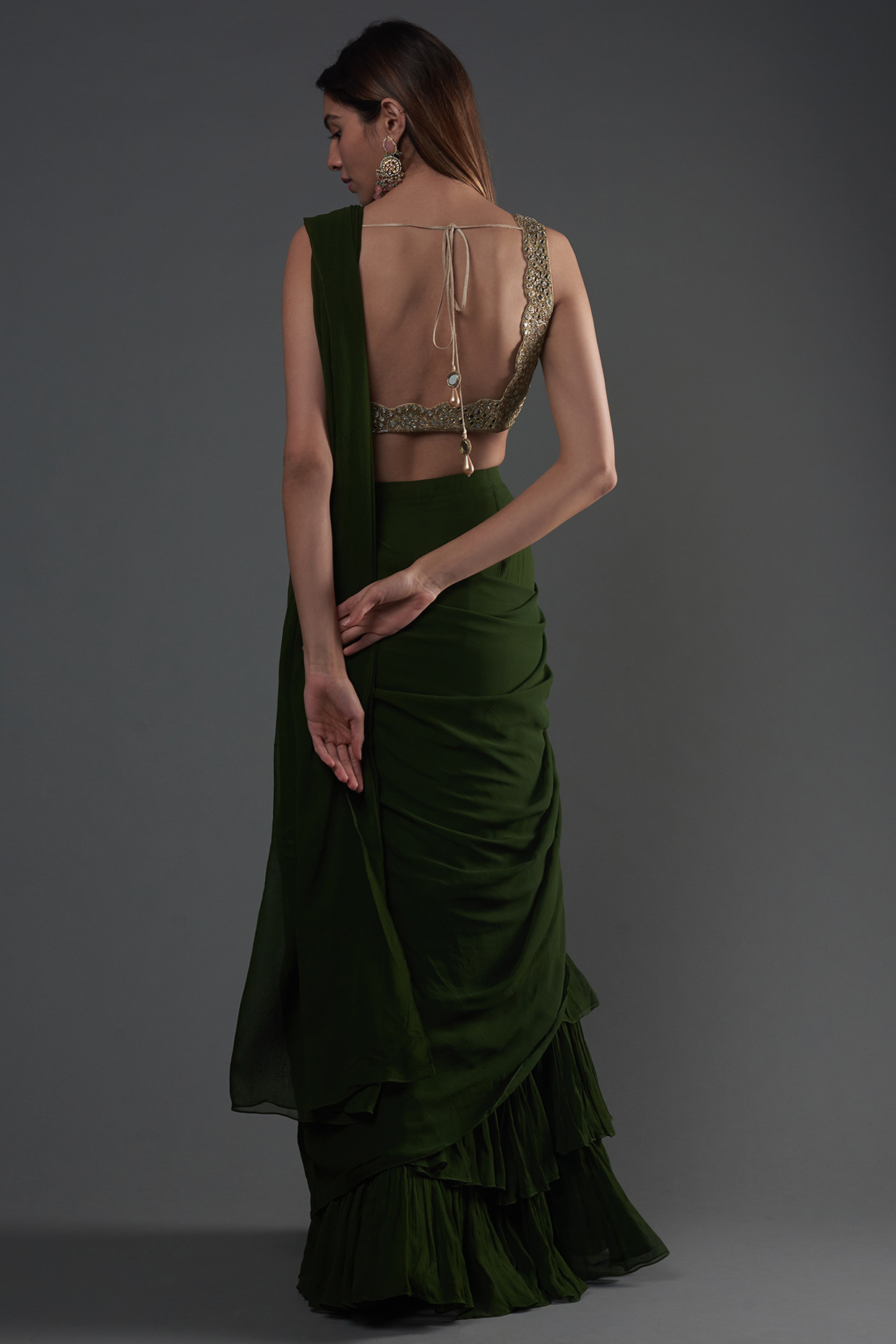 Readymade Partywear Ruffle Saree In Green – Spend Worth Clothing | All  Rights Reserved.
