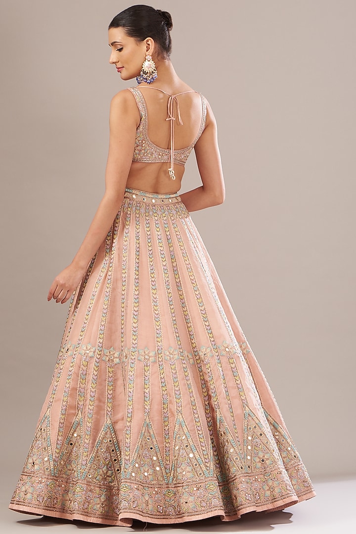 Blush Pink Organza Hand Embroidered Bridal Lehenga Set by Arpita Mehta at Pernia's Pop Up Shop