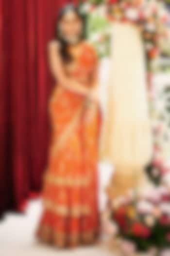 Orange Georgette Hand Embroidered Tiered Bridal Saree Set by Arpita Mehta at Pernia's Pop Up Shop
