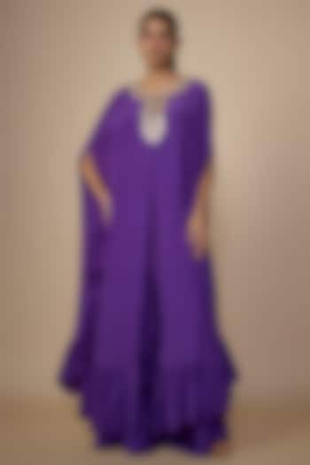 Purple Crepe Silk Embroidered Cape Set by Arpita Mehta at Pernia's Pop Up Shop