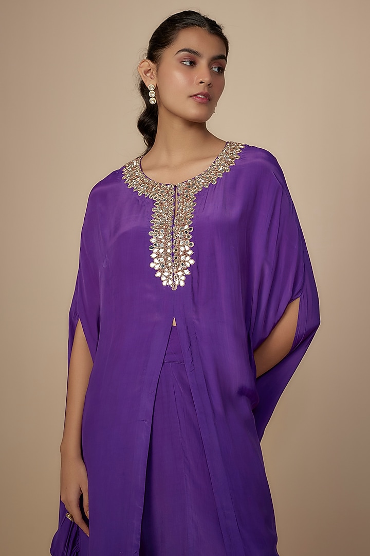 Purple Crepe Silk Embroidered Cape Set by Arpita Mehta at Pernia's Pop Up Shop