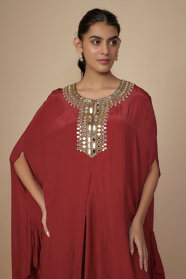 Red Crepe Silk Embroidered Cape Set by Arpita Mehta at Pernia's Pop Up Shop
