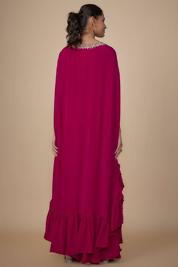 Pink Crepe Silk Embroidered Cape Set by Arpita Mehta at Pernia's Pop Up Shop