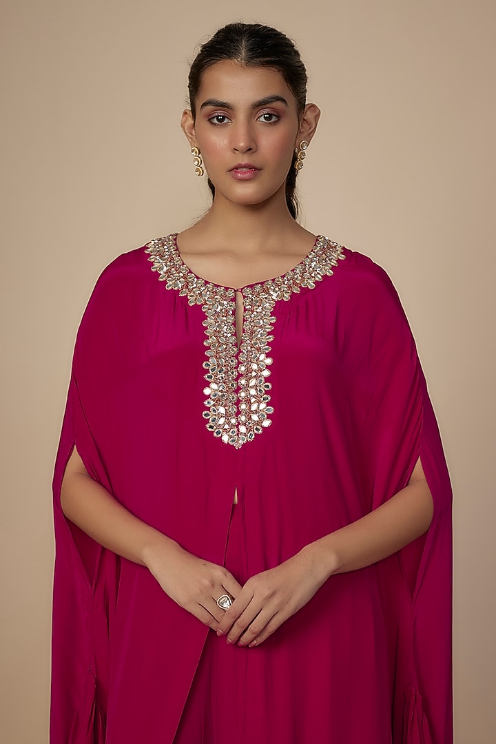 Pink Crepe Silk Embroidered Cape Set by Arpita Mehta at Pernia's Pop Up Shop
