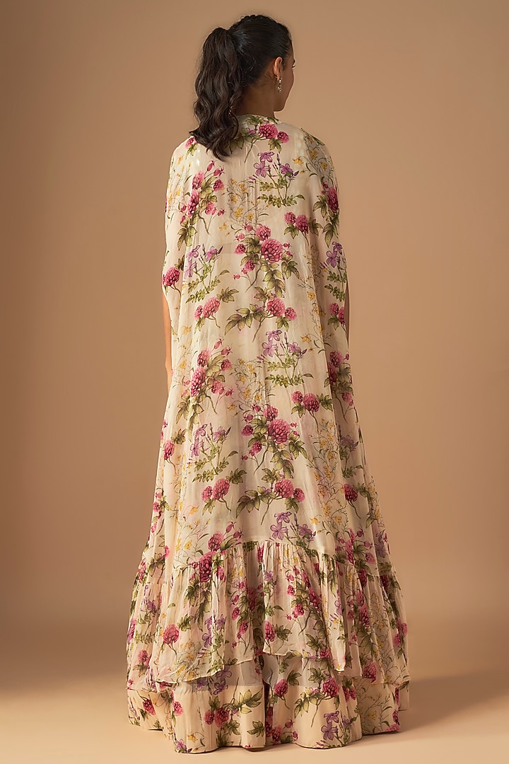 Coconut-Colored Georgette Pine Printed Cape Set by Arpita Mehta at Pernia's Pop Up Shop