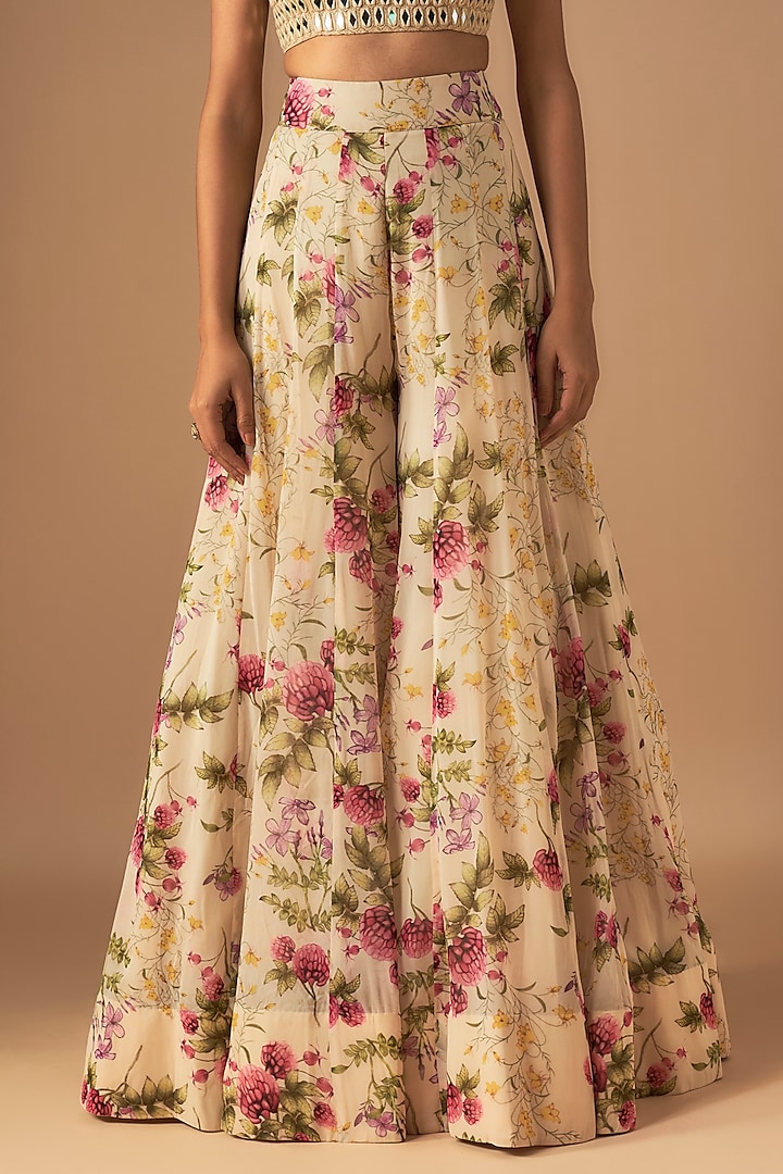 Coconut-Colored Georgette Pine Printed Cape Set by Arpita Mehta at Pernia's Pop Up Shop