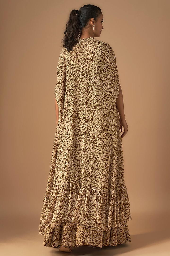 Brown Crepe Silk Embroidered & Printed Cape Set by Arpita Mehta at Pernia's Pop Up Shop