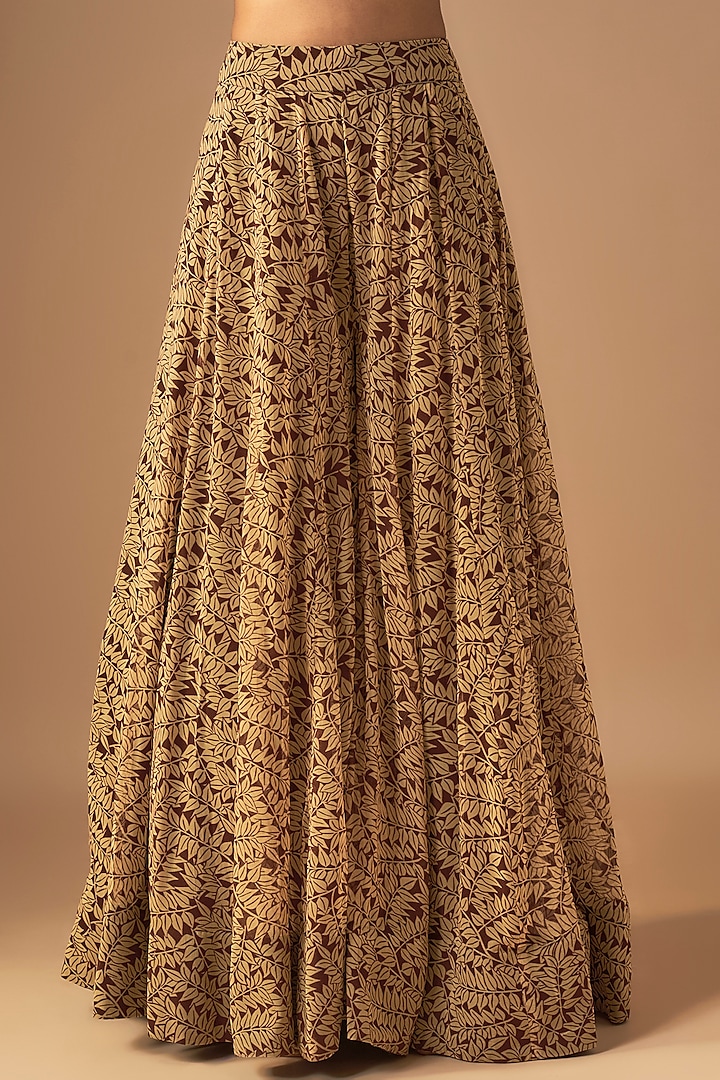 Brown Crepe Silk Embroidered & Printed Cape Set by Arpita Mehta at Pernia's Pop Up Shop