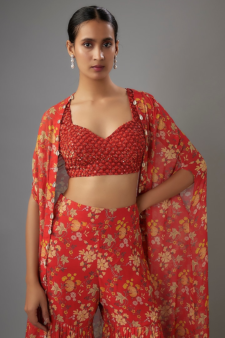 Sindoori Colored Georgette Skirt Set by Arpita Mehta at Pernia's Pop Up Shop