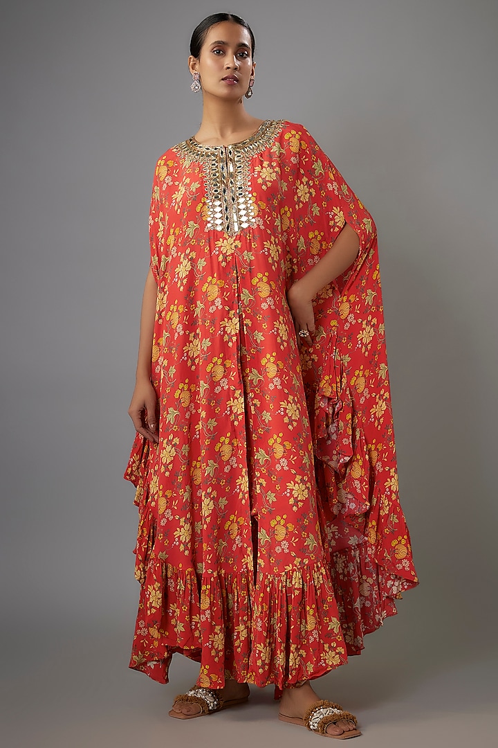 Sindoori Colored Georgette Kaftan Set by Arpita Mehta at Pernia's Pop Up Shop