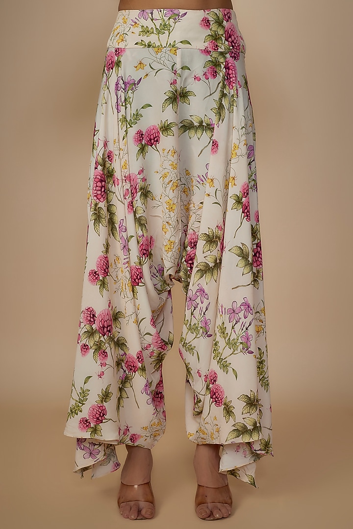 Coconut-Colored Crepe Silk Embroidered Cape Set by Arpita Mehta at Pernia's Pop Up Shop