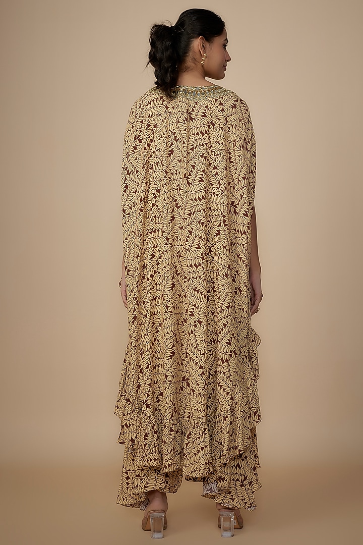 Brown Crepe Silk Embroidered Cape Set by Arpita Mehta at Pernia's Pop Up Shop
