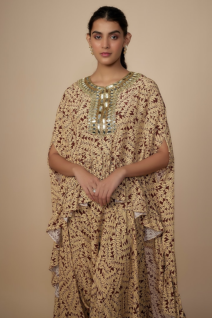 Brown Crepe Silk Embroidered Cape Set by Arpita Mehta at Pernia's Pop Up Shop