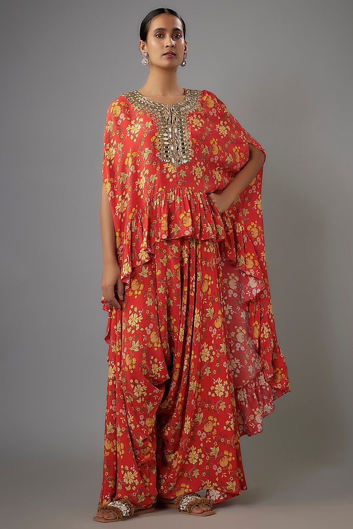 Sindoori Colored Georgette Co-Ord Set by Arpita Mehta at Pernia's Pop Up Shop