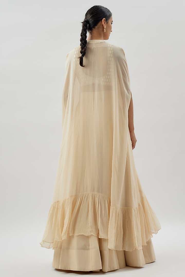 Coconut-Colored Crepe Silk Cape Set by Arpita Mehta at Pernia's Pop Up Shop
