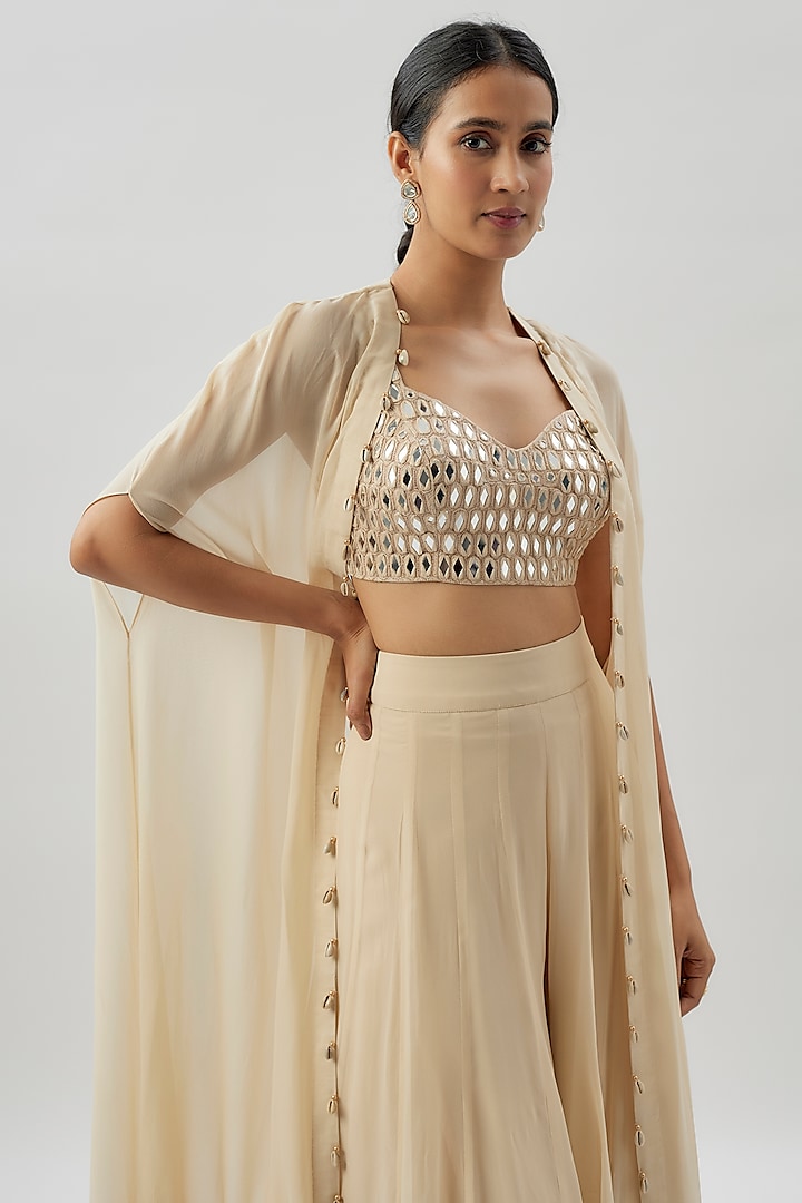 Coconut-Colored Crepe Silk Cape Set by Arpita Mehta at Pernia's Pop Up Shop