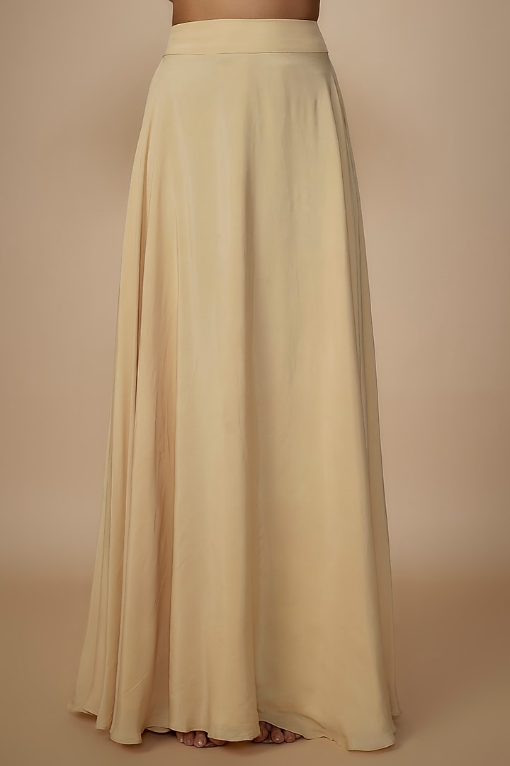 Coconut-Colored Crepe Silk Embroidered Cape Set by Arpita Mehta at Pernia's Pop Up Shop
