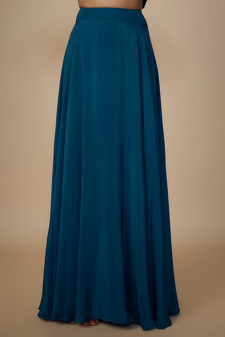 Teal Crepe Silk Embroidered Cape Set by Arpita Mehta at Pernia's Pop Up Shop