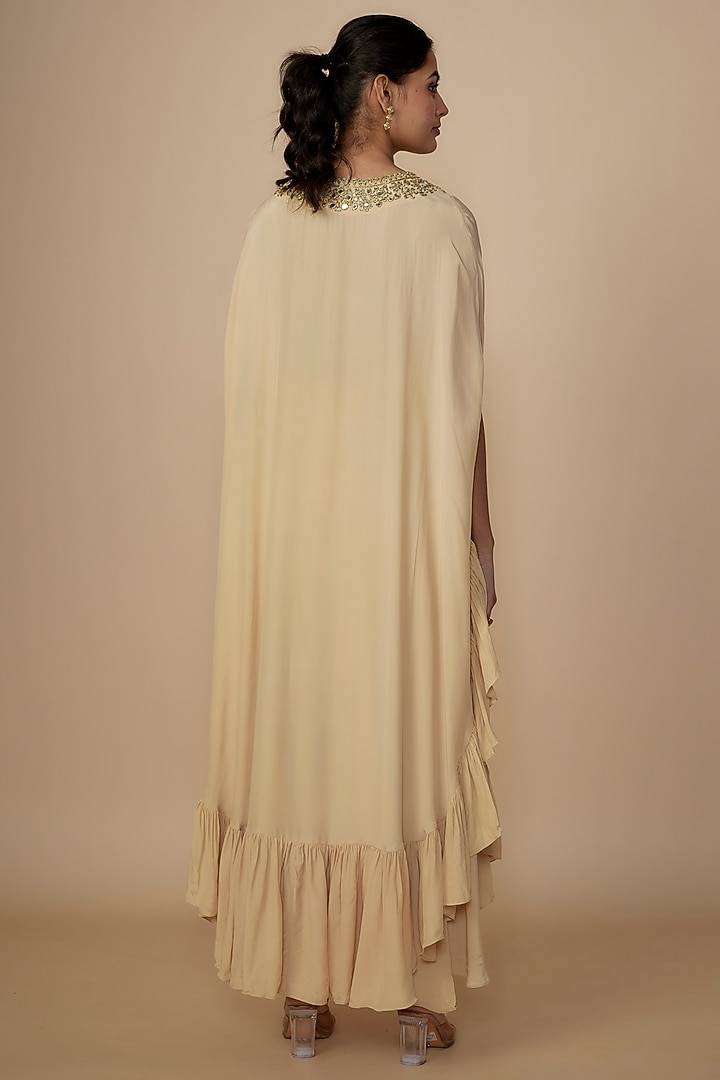 Coconut-Colored Crepe Silk Embroidered Cape Set by Arpita Mehta at Pernia's Pop Up Shop