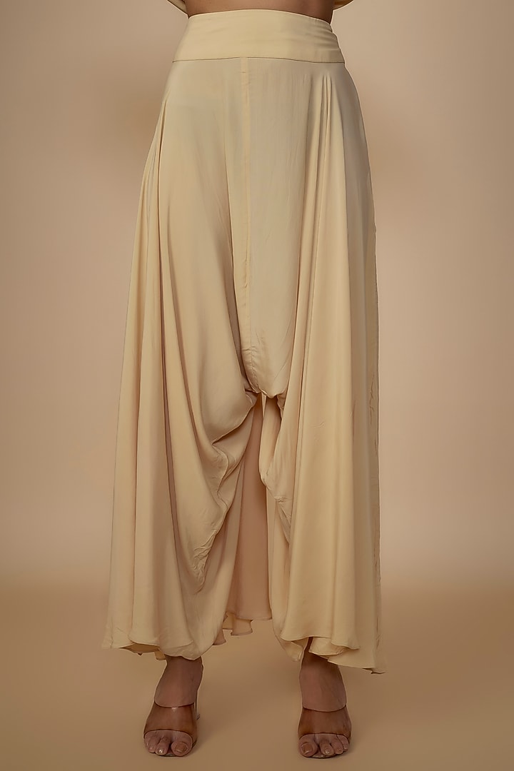 Coconut-Colored Crepe Silk Embroidered Cape Set by Arpita Mehta at Pernia's Pop Up Shop