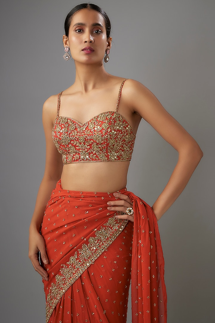 Sindoori Georgette Bridal Saree Set by Arpita Mehta at Pernia's Pop Up Shop