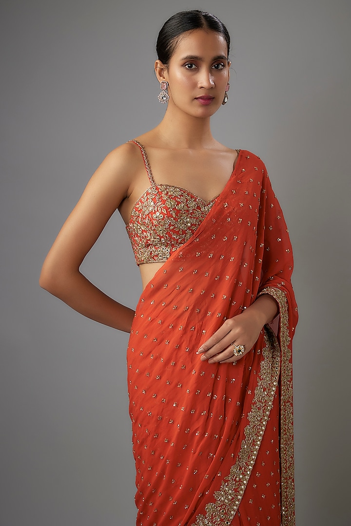 Sindoori Georgette Bridal Saree Set by Arpita Mehta at Pernia's Pop Up Shop