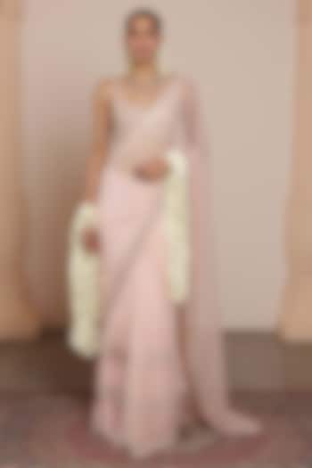 Dusty Pink Net Sequins Embroidered Bridal Saree Set by Arpita Mehta at Pernia's Pop Up Shop