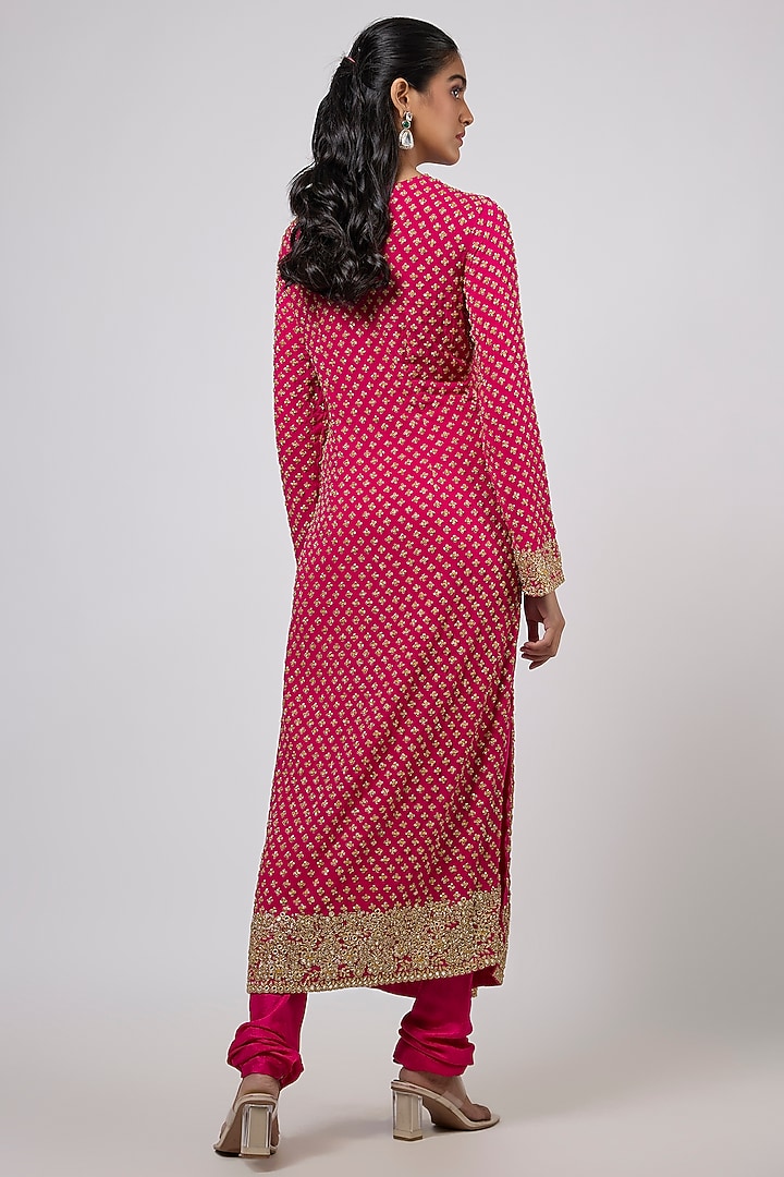 Red Georgette Hand Embroidered Kurta Set by Arpita Mehta at Pernia's Pop Up Shop