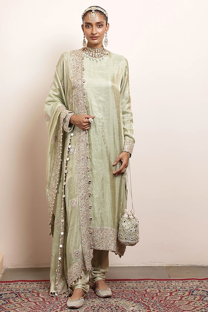 Sea Green Silk Tissue Kurta Set by Arpita Mehta at Pernia's Pop Up Shop