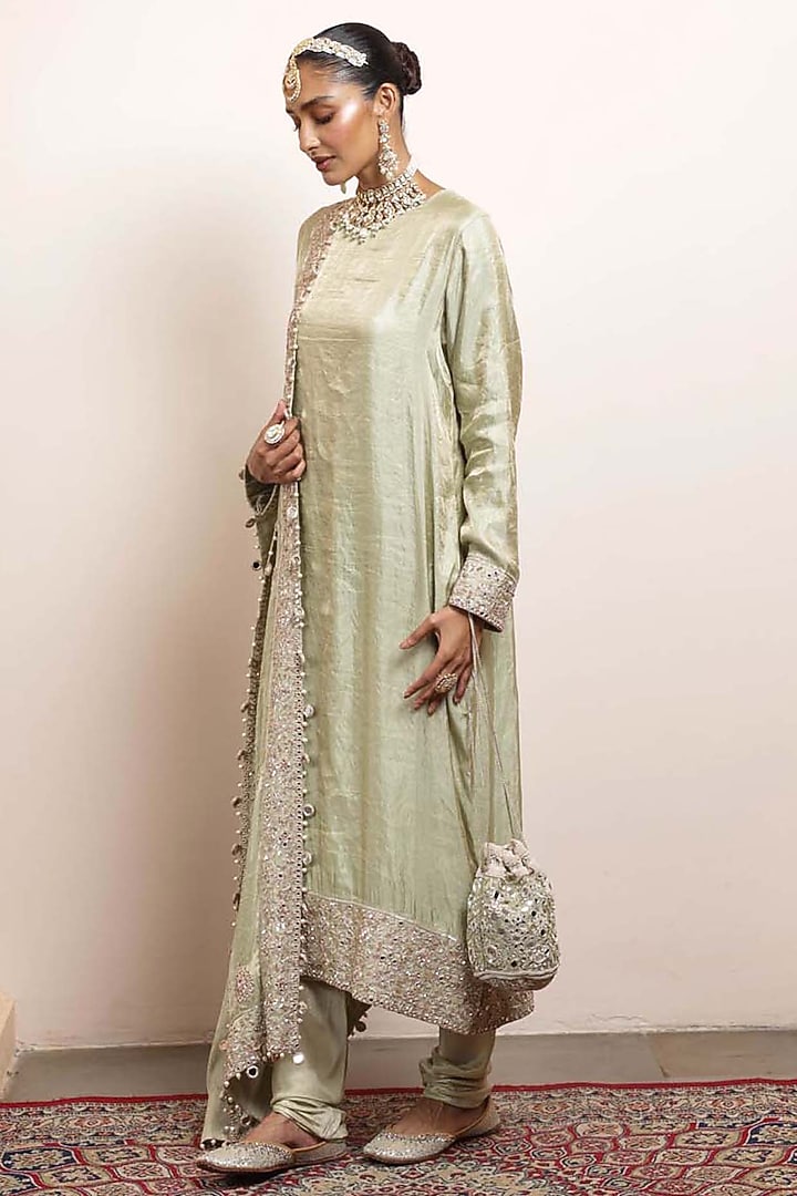 Sea Green Silk Tissue Kurta Set by Arpita Mehta at Pernia's Pop Up Shop