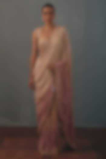 Dusty Pink Georgette Hand Embroidered Bridal Bridal Saree Set by Arpita Mehta at Pernia's Pop Up Shop