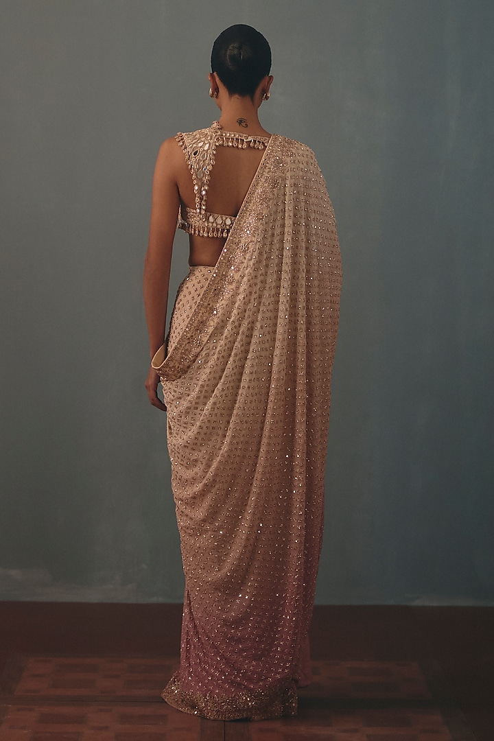 Dusty Pink Georgette Hand Embroidered Bridal Bridal Saree Set by Arpita Mehta at Pernia's Pop Up Shop