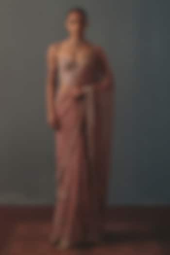 Mauve Ne Mirror Hand Embroidered Ruffled Bridal Bridal Saree Set by Arpita Mehta at Pernia's Pop Up Shop