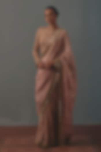 Old Rose Tissue Silk Hand Embroidered Bridal Bridal Saree Set by Arpita Mehta at Pernia's Pop Up Shop