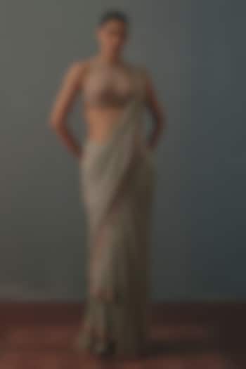 Aqua & Rose Gold Georgette Hand Embroidered Pre-Draped Bridal Bridal Saree Set by Arpita Mehta at Pernia's Pop Up Shop