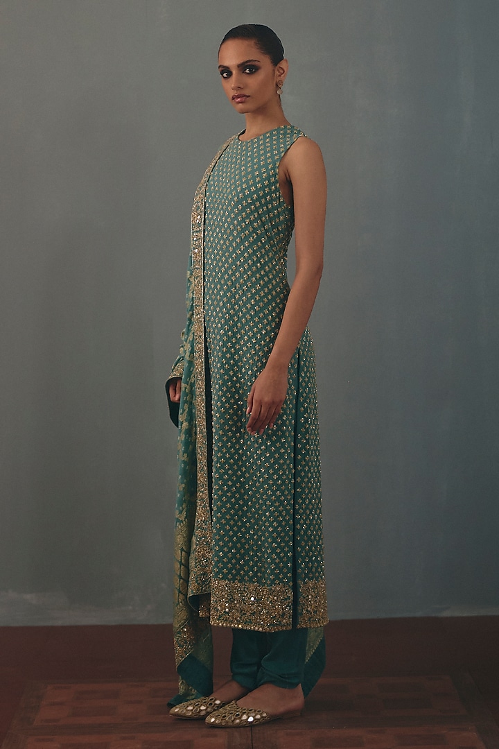 Ice Blue Georgette Hand Embroidered Kurta Set by Arpita Mehta at Pernia's Pop Up Shop